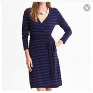Banana Republic Blue and Black Striped Wrap Dress
